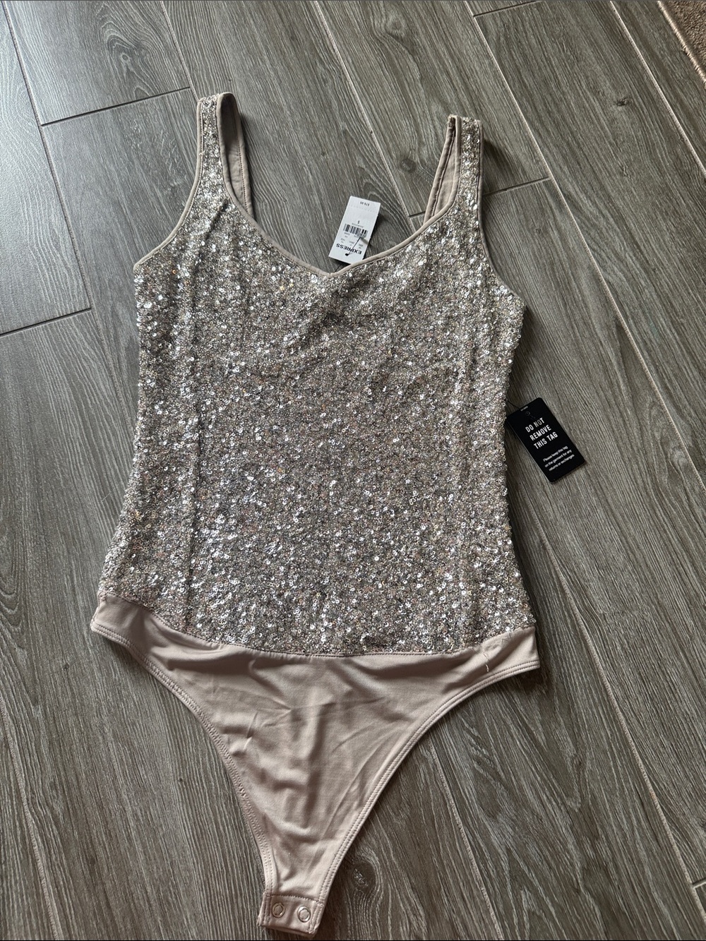 Express Sequin Scoop Neck Bodysuit - Champagne